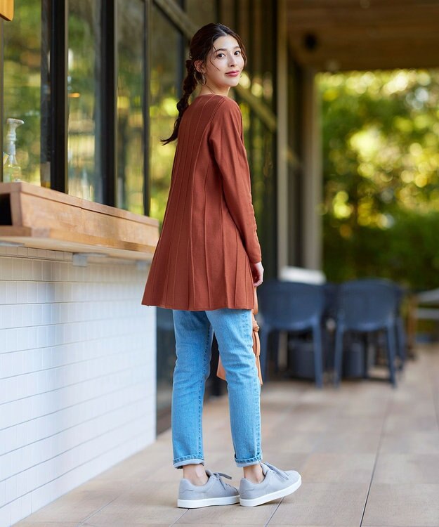 Tiaclasse 【洗える】ストライプ編みフレアニットチュニック オレンジ