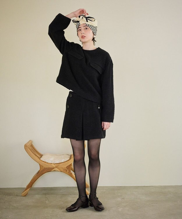 #Newans 【セットアップ可能】ワイドスリーブツイードプルオーバー ブラック