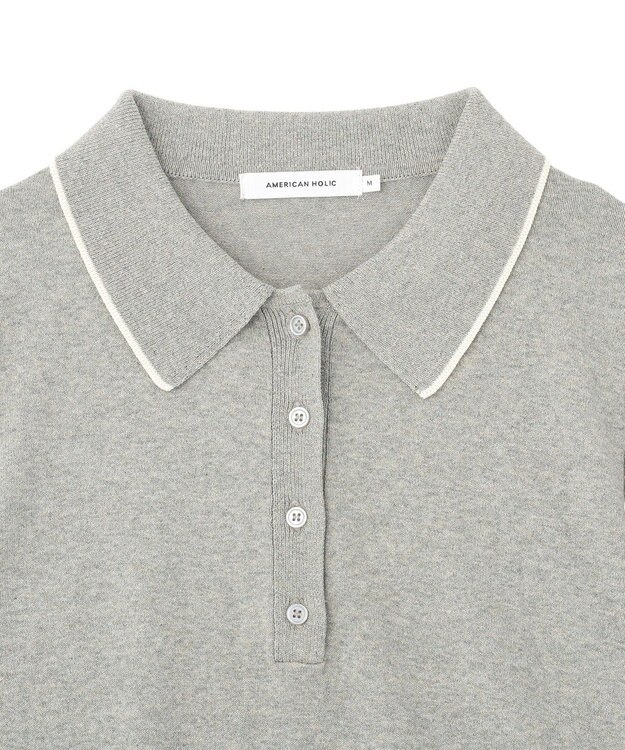 AMERICAN HOLIC 配色ラインニットポロ Light Gray