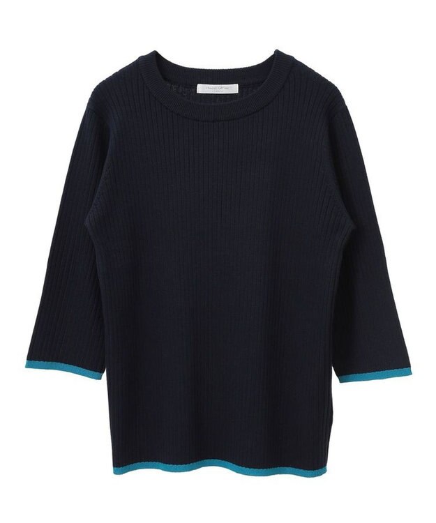 Green Parks ＢＰ　袖口カラーリブ７分袖ニットプルオーバー Dark Navy