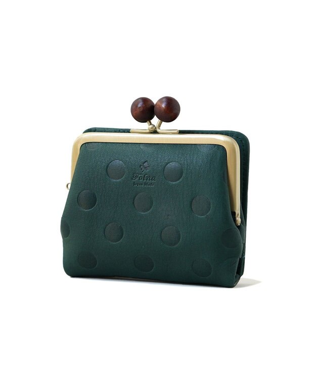 FOLNA RD ドット型押し ウッドボールがま口財布 グリーン