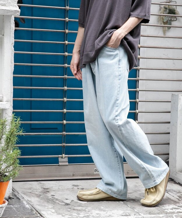 WEGO 【ユニセックス着用ITEM/ウエストゴム/SMLサイズ展開】デニムルーズテーパードパンツ デニム淡色