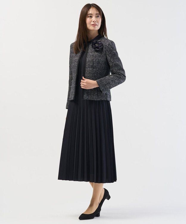 J.PRESS LADIES S ノルディス2wayジョーゼット プリーツ ワンピース ネイビー系