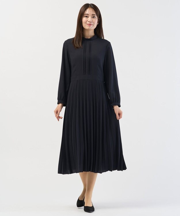 J.PRESS LADIES S ノルディス2wayジョーゼット プリーツ ワンピース ネイビー系