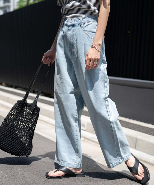 WEGO 【ユニセックス着用ITEM/ウエストゴム/SMLサイズ展開】デニムルーズテーパードパンツ デニム淡色