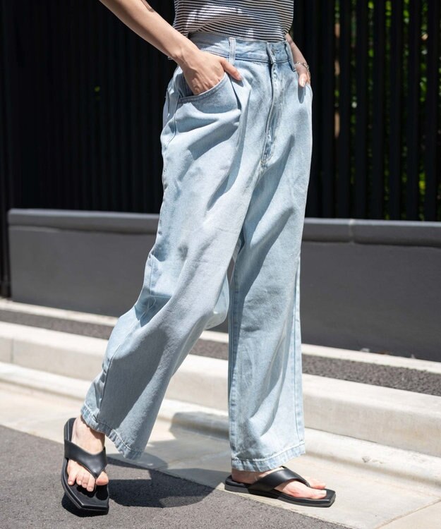 WEGO 【ユニセックス着用ITEM/ウエストゴム/SMLサイズ展開】デニムルーズテーパードパンツ デニム淡色