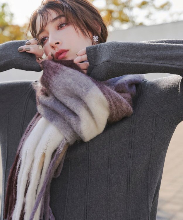 Tiaclasse 【洗える】ストライプ編みフレアニットチュニック チャコールグレー