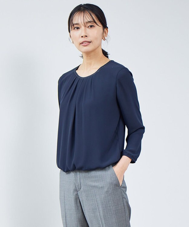 23区 【洗える】シルキーデシン ボールチェーン カットソー ネイビー系