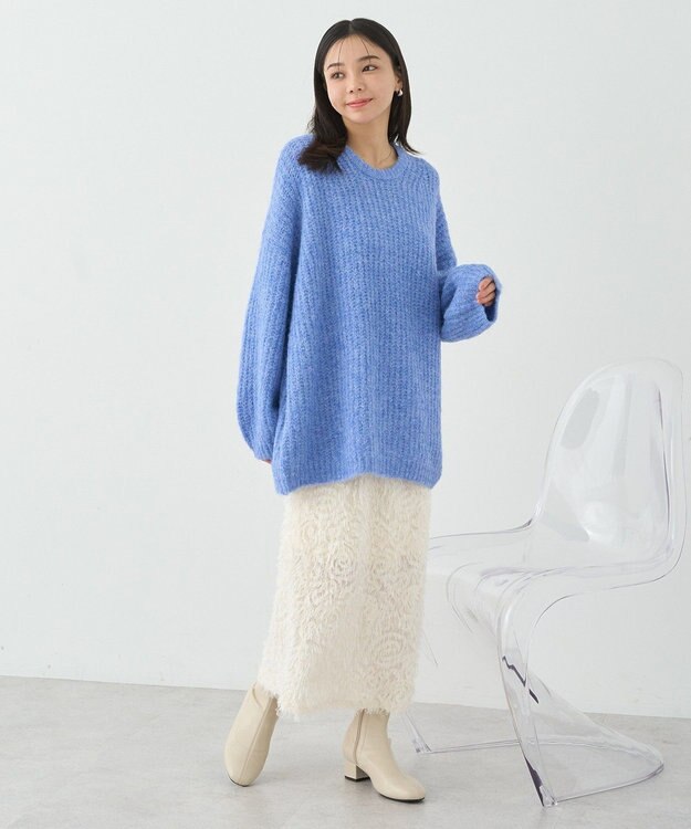 earth music&ecology ふわふわＭＩＸヤーンチュニック Blue