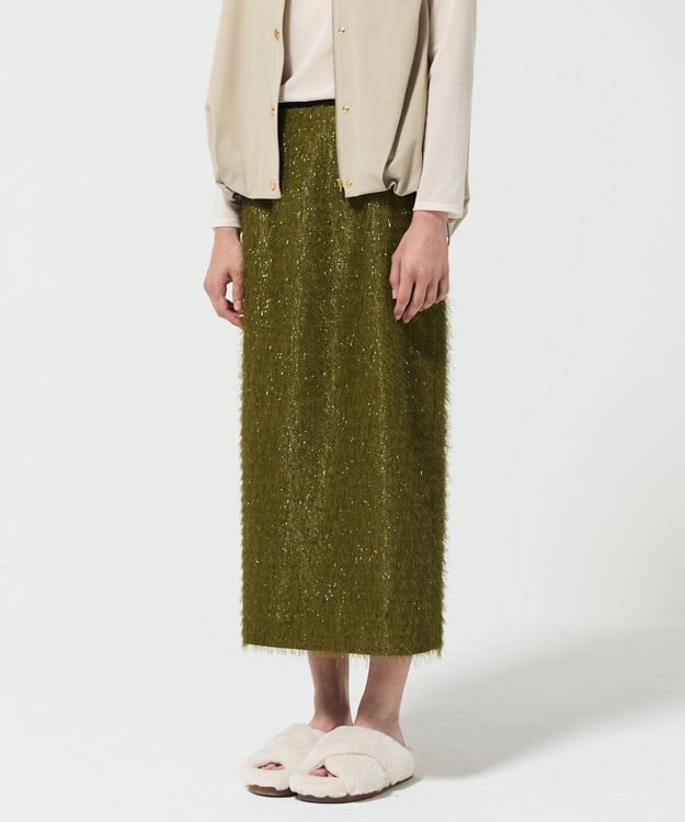 GRACE CONTINENTAL フリンジジャガードタイトスカート カーキ