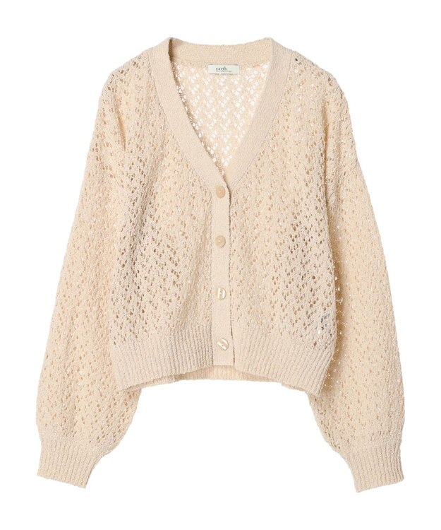 earth music&ecology ファンシーヤーンすかしニットカーディガン Ivory