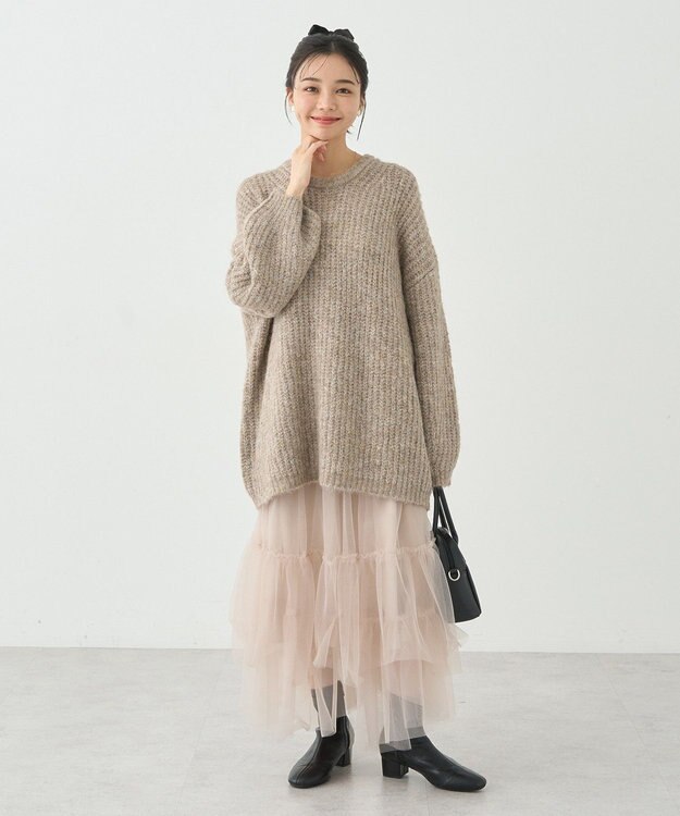 earth music&ecology ふわふわＭＩＸヤーンチュニック Beige