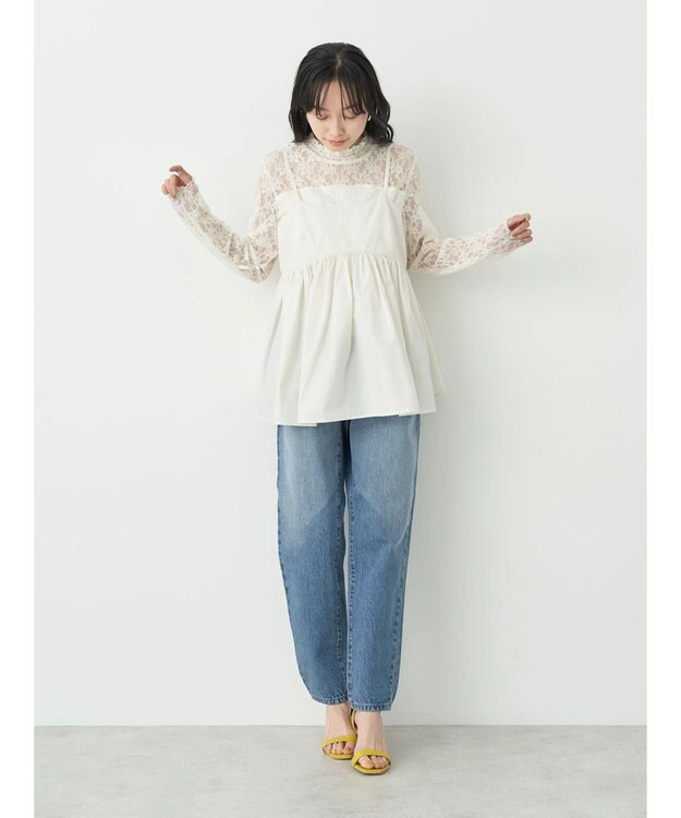 earth music&ecology ウ゛ィンテージ加工テーパードデニム Medium Indigo