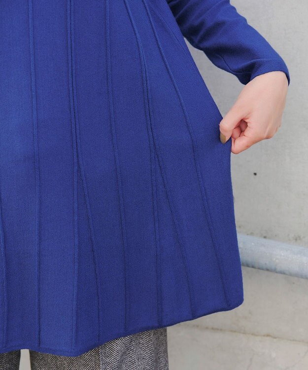 Tiaclasse 【洗える】ストライプ編みフレアニットチュニック ブルー