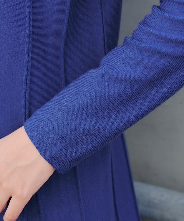 Tiaclasse 【洗える】ストライプ編みフレアニットチュニック ブルー