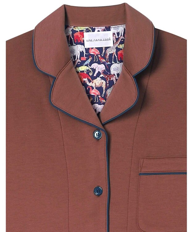 une nana cool 【綿混】ハイゲージダブルエアー 長袖開襟パジャマ MADE WITH LIBERTY FABRIC エンジ