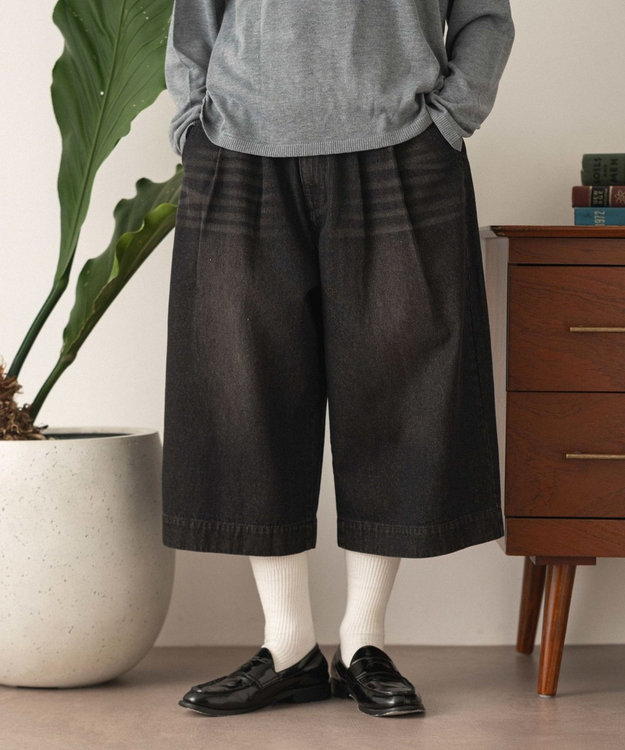 WEGO クロップドワイドデニムパンツ デニムブラックソノタ