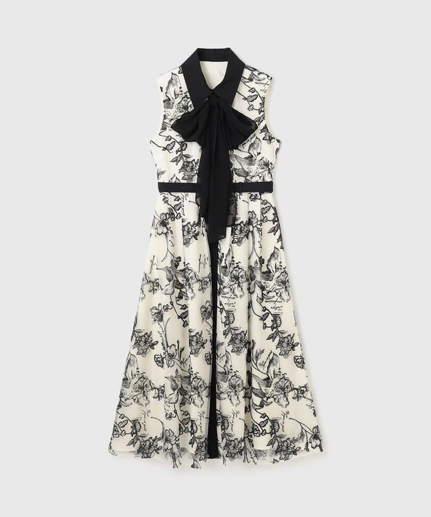 GRACE CONTINENTAL フラワー刺繍ボウタイドレス キナリ