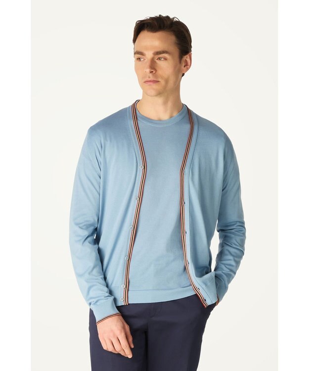 DAKS John Smedley for DAKS ハウスストライプカーディガン シーグラス