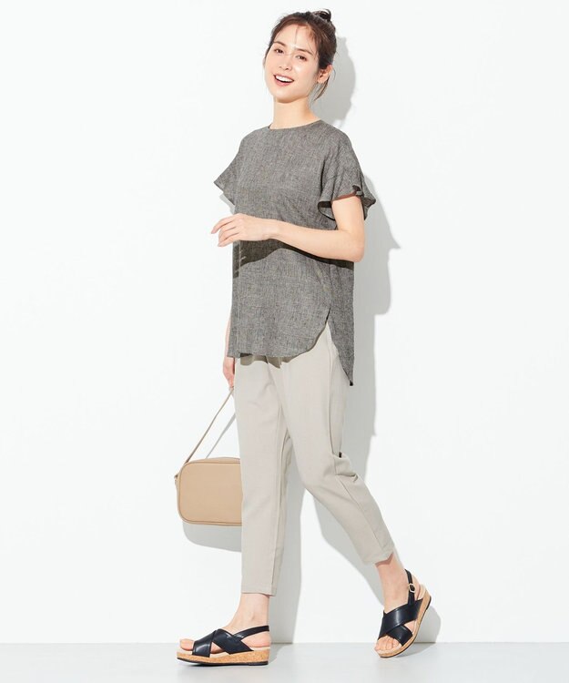 ANY 【洗える】ライトリネンクロスフレアスリーブ ブラウス グレンチェック