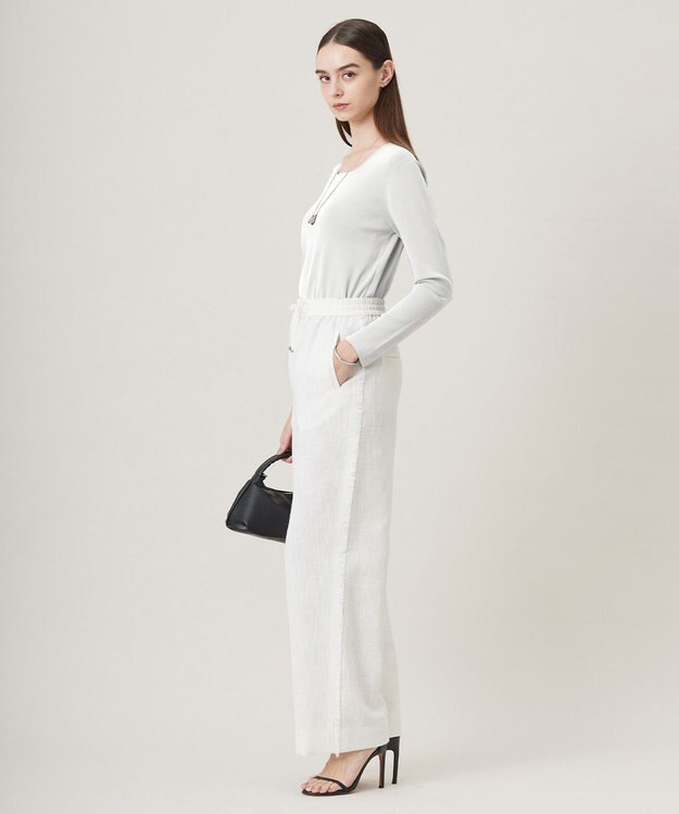 ICB 【洗える】 ライトスラブツイード ワイドパンツ オフホワイト系