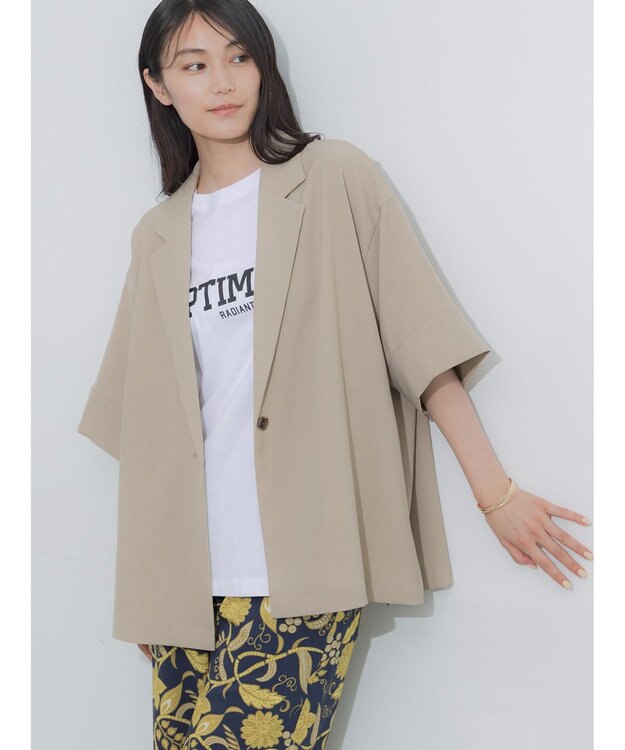 Te chichi 麻調ハーフスリーブジャケット ベージュ
