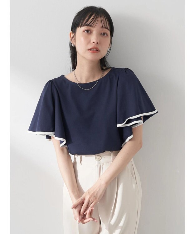 earth music&ecology パイピングフレアスリーブカットソー Navy