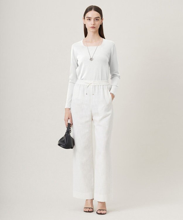 ICB 【洗える】 ライトスラブツイード ワイドパンツ オフホワイト系