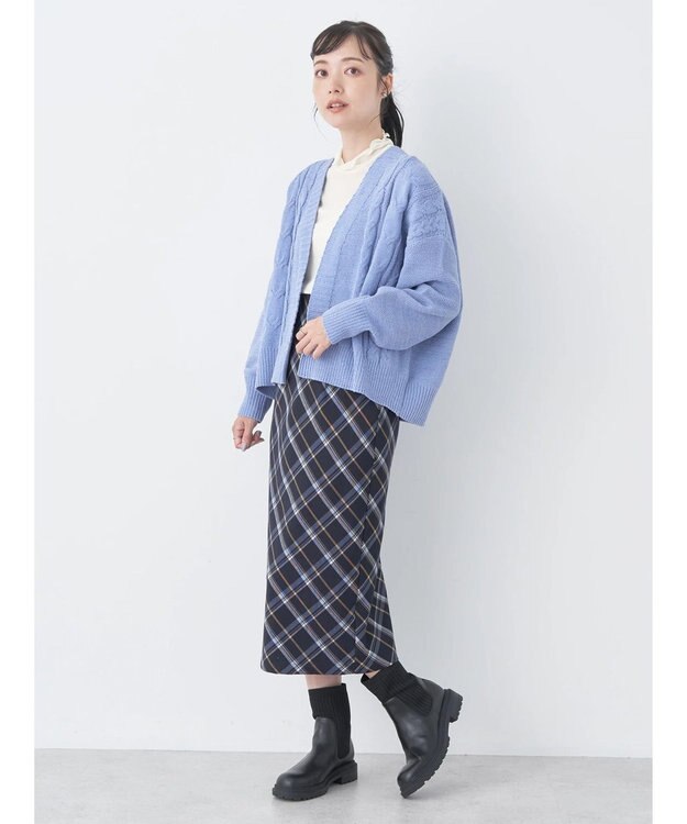 earth music&ecology ベロアモールケーブルカーディガン Blue