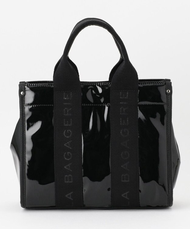 LA BAGAGERIE ソフトエナメル　ロゴテープ2WAYトートバッグ　Mサイズ ブラック