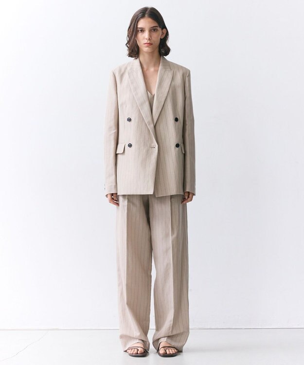 BEIGE， ERYTH / リネンストライプダブルジャケット Flax × Bordeaux