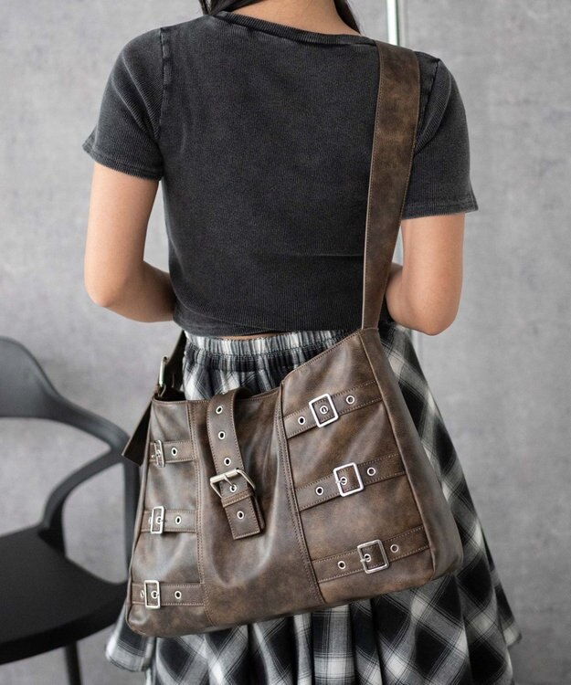 WEGO ベルトデザインBIGショルダー ブラウン