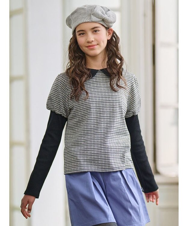 組曲 KIDS 【150-160㎝】チェックジャガード トレーナー ブラック系3