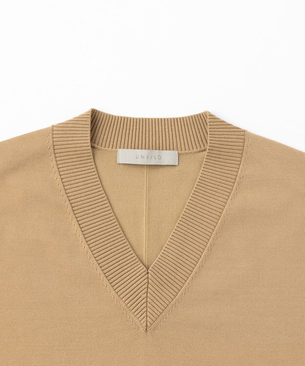 UNFILO 【洗える/抗菌防臭】マイビューティーニット Vネックワンピース キャメル