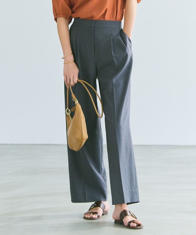 ICB 【洗える】 LinenLikeOx ワイドストレートパンツ グレー系