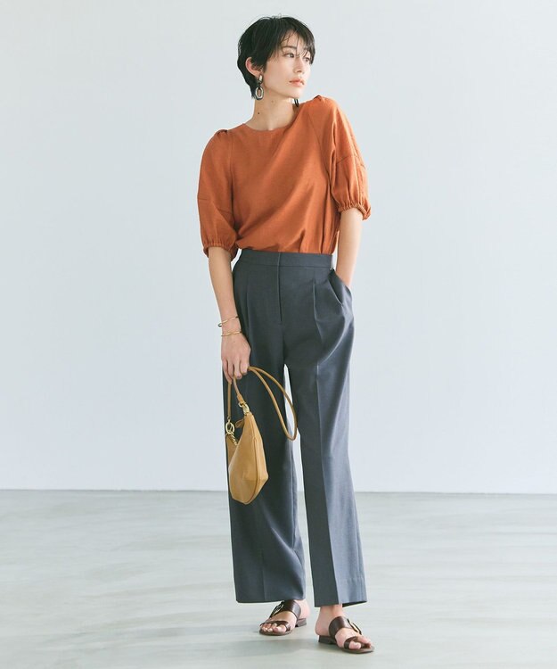 ICB 【洗える】 LinenLikeOx ワイドストレートパンツ グレー系