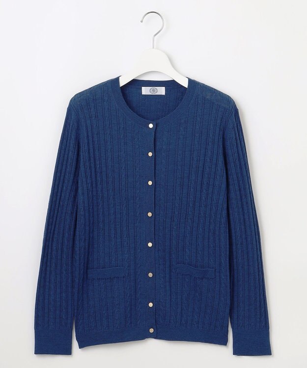 J.PRESS LADIES 【洗える】KNIT BASIC クルーネック カーディガン トップブルー系