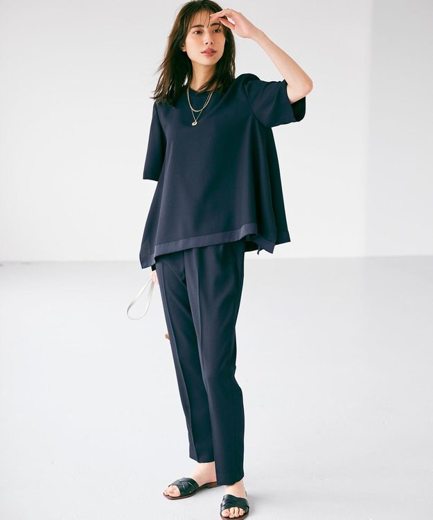 ICB 【接触冷感・UVケア・速乾・洗える】FluidBackSatin ドロストパンツ ネイビー系