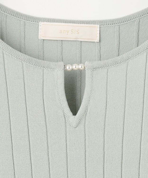 ANY SIS S 【洗える】パール調ポイントフレアスリーブ ニット ミント