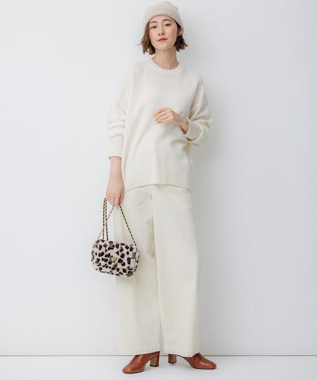 23区 L 【洗える】23区DENIM ベルベットストレッチ ワイドパンツ オフホワイト