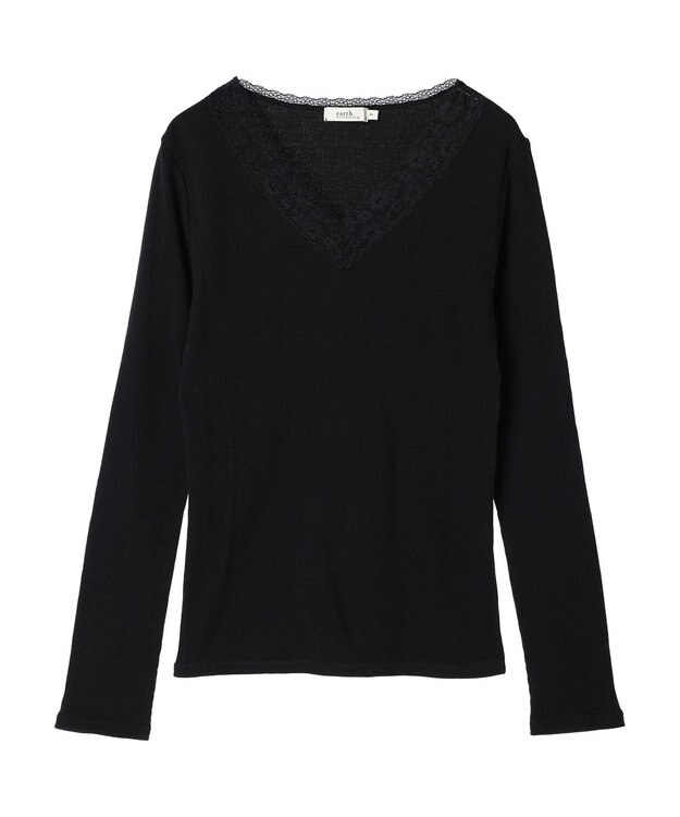 earth music&ecology レースＶネックテレコインナー Black