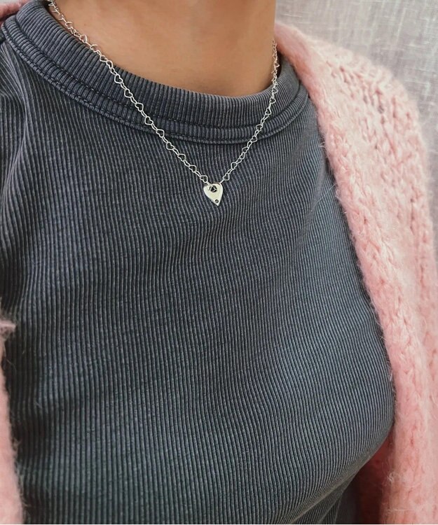 yoaa シルバー925 ハートブラックダイヤモンドネックレス シルバー925