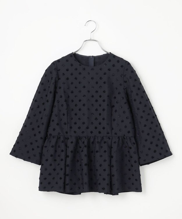 #Newans 【洗濯機可】ジャガ―ドドットペプラムブラウス ネイビー