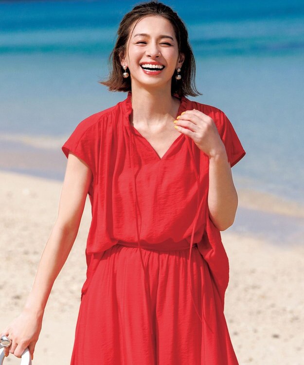 UNFILO ヴィンテージシアー ギャザーブラウス スカーレット