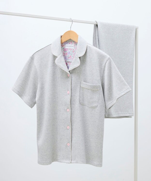 une nana cool 【綿混】ソフトコットンリブ 半袖開襟パジャマ MADE WITH LIBERTY FABRIC グレー
