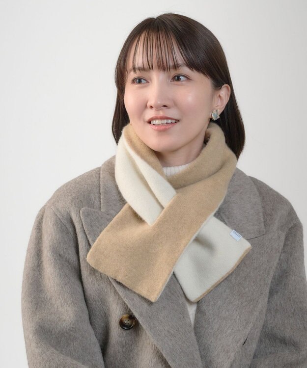 MOONBAT MACKINTOSH PHILOSOPHY(マッキントッシュ フィロソフィー）【ギフトBOX付】ウール100％ リバーシブル ニット マフラー ユニセックス 日本製 ベージュ