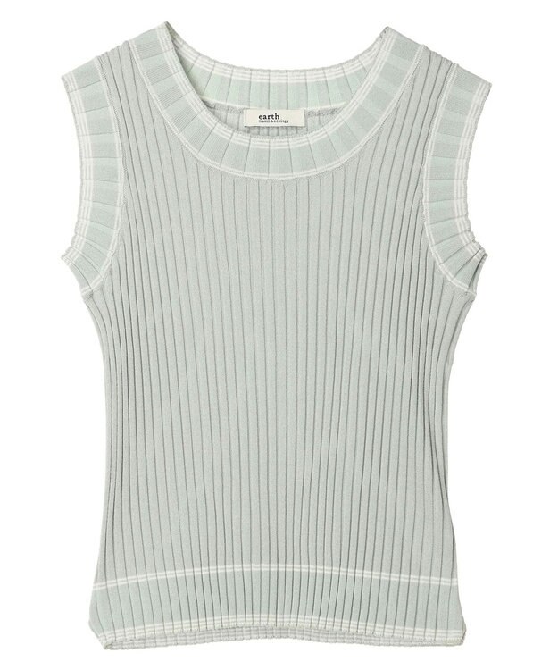 earth music&ecology ノースリーブラインニットプルオーバー Ivory