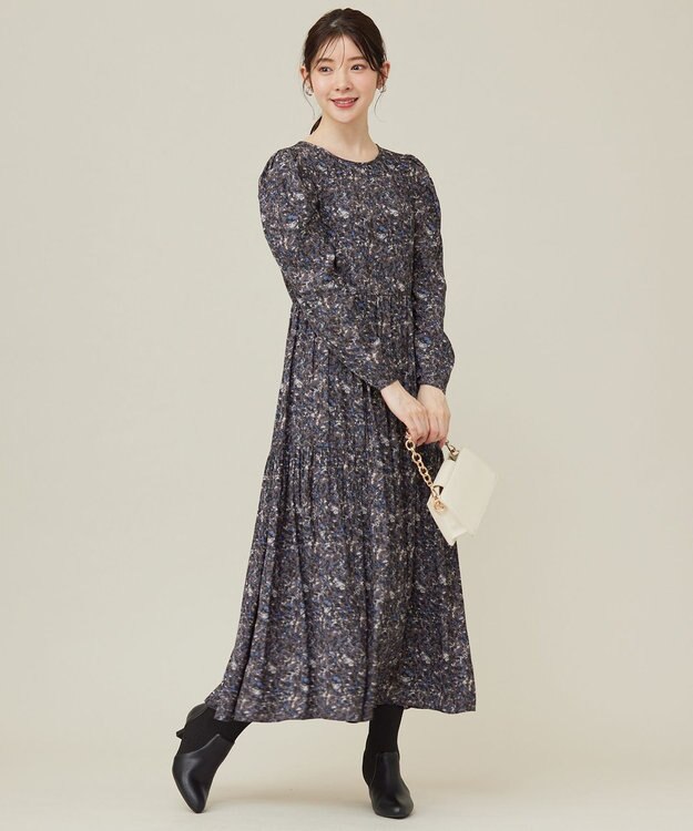 ANY SIS L 【BAILA12月号掲載・貴島明日香さんコラボ】ペイントタッチフラワー ワンピース モカグレー系