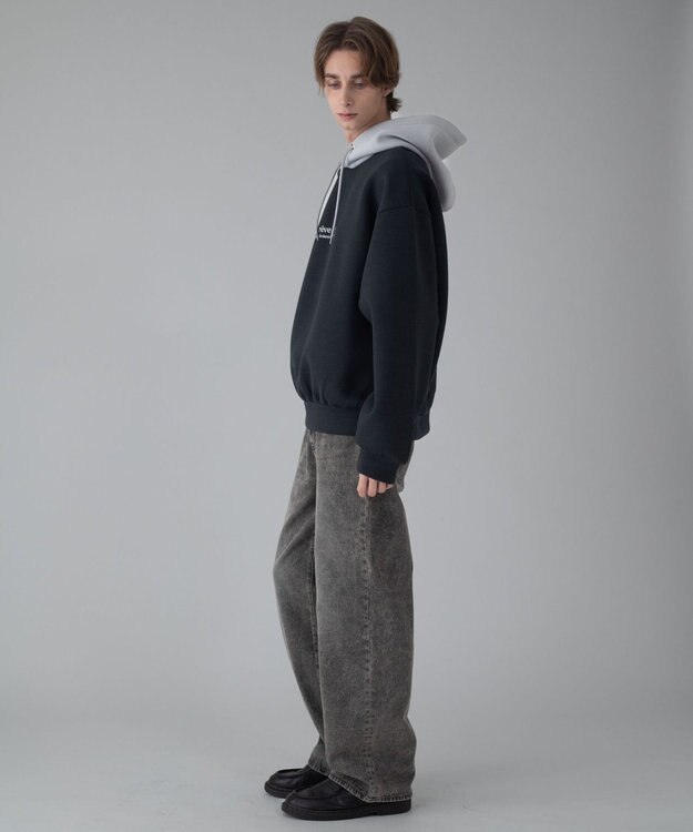 WEGO 【ユニセックス着用ITEM/MLサイズ展開】ワンポイントバイカラープルパーカー ブラック中濃色