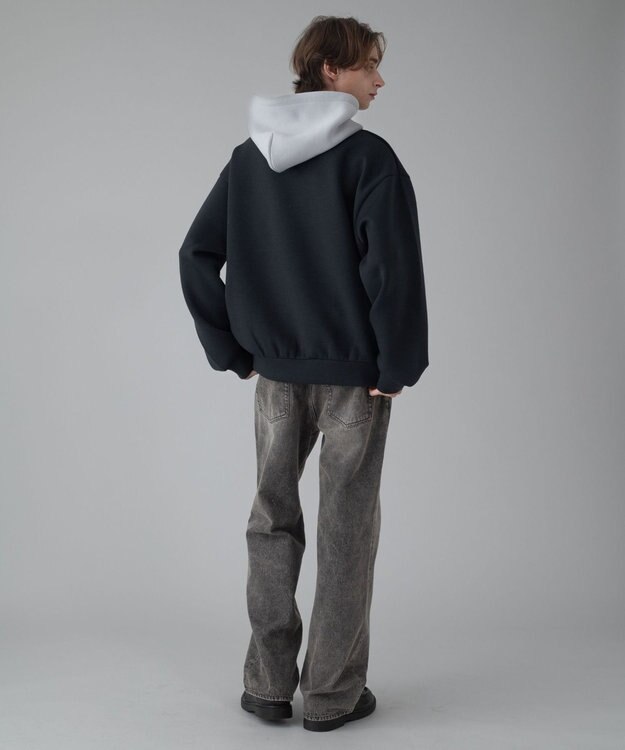 WEGO 【ユニセックス着用ITEM/MLサイズ展開】ワンポイントバイカラープルパーカー ブラック中濃色